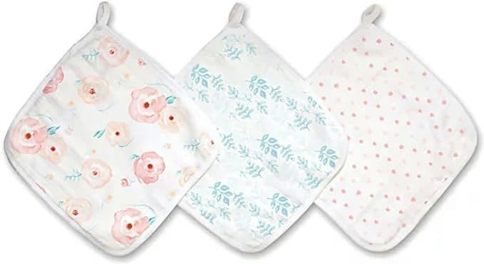 aden + anais Essentials Washcloth Set, Super Soft 100% Cotton Muslin, 3-Pack, Full Bloom