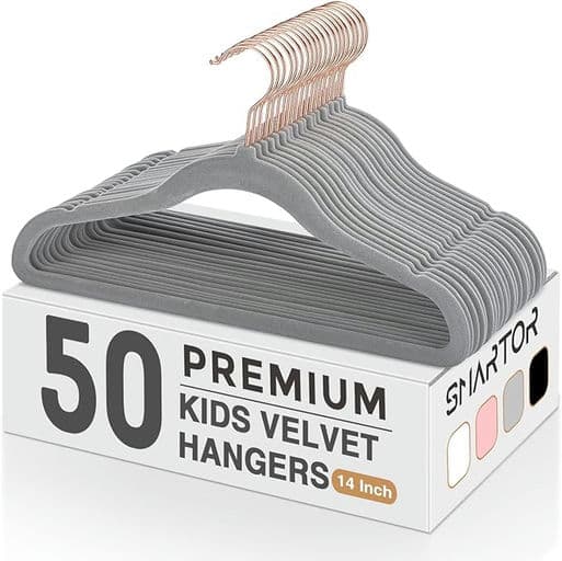 Smartor Kids Velvet Hangers 50 Pack, 14'' Inch Premium Non Slip Kids Felt Hangers for Closet