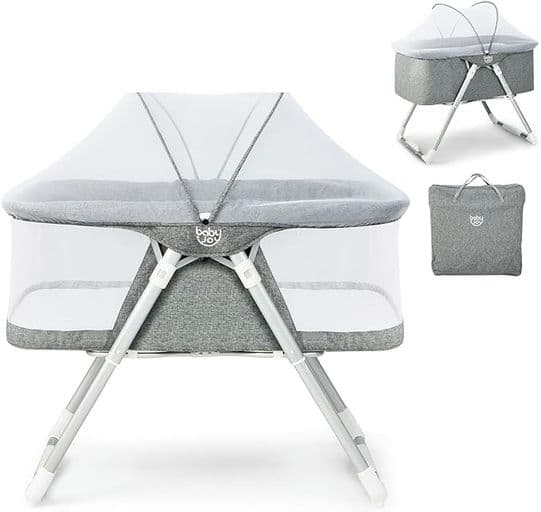 Bassinet, 2 in 1 Rocking Bassinet Bedside Sleeper w/Detachable Curtain Cloth