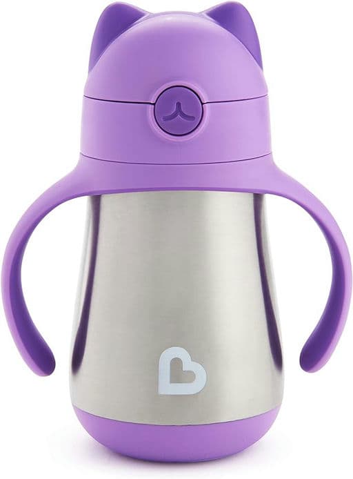 Munchkin® Cool Cat™ Toddler Sippy Cup with Straw Cup, 8 Ounce, Stainless Steel, Purple