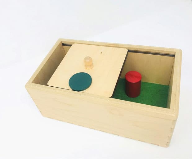 Montessori Imbucare Box with Sliding Lid - Infants Object Permanence Box with Coin and Cylinder