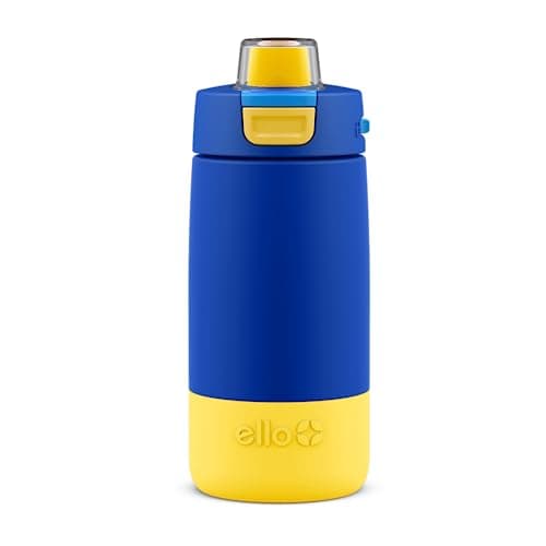 Ello Kids Colby 12oz Stainless Steel Insulated Water Bottle with Straw and Built-In Silicone Coaster Carrying Handle and Leak-Proof Locking Lid