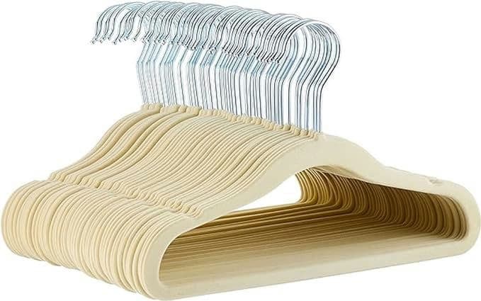 Kids Velvet, Non-Slip 11.6" Clothes Hangers, 1 Count (Pack of 50), Beige