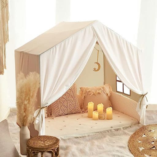 Large Kids Tent, Play Tent with Banner, Light and Padded Mat