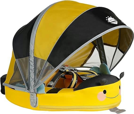 Mambobaby Pool Float with Canopy - Non-Inflatable Waist Swim Ring for Toddlers