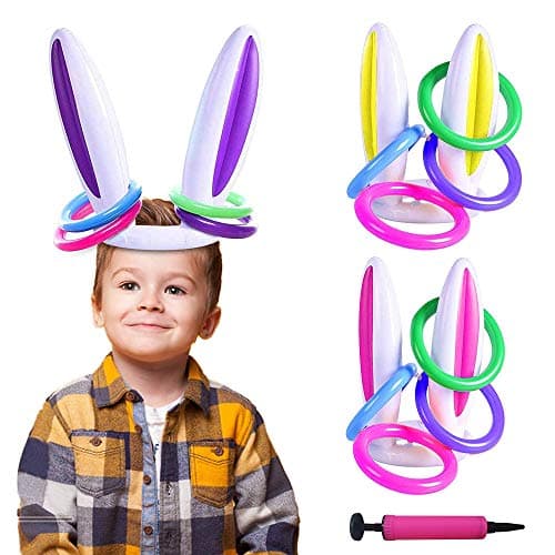 CREPRO 3 Pack Inflatable Bunny Easter Ring Toss