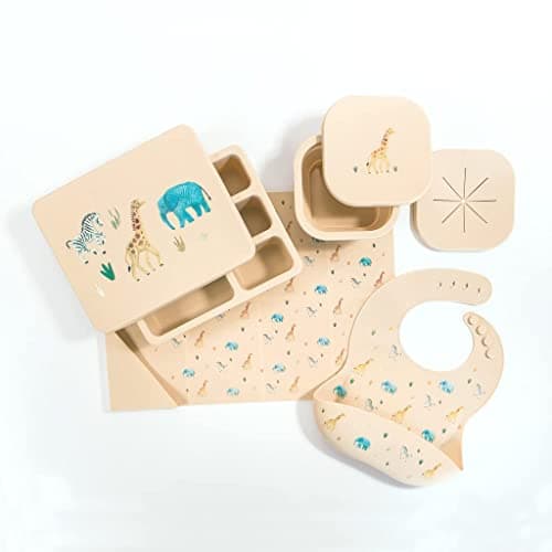 Austin Baby Co Mealtime Bundle with Silicone Bib, Bento, Mat and Snack Bowl