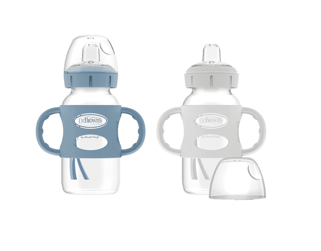 Dr. Brown's Milestones Wide-Neck Sippy Spout Bottle with 100% Silicone Handles
