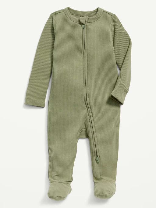 Unisex 2-way-Zip Sleep & Play Ribbed Footed Onesie