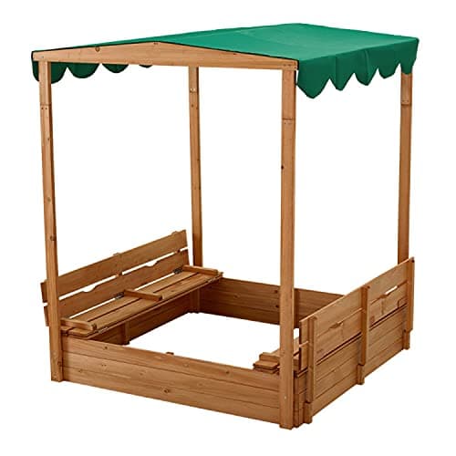 Naomi Home Kids Canopy Covered Cedar Sandbox with Foldable Bench Seats