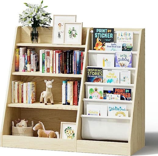 4 Tier Kids Wooden Bookshelf, Five Layer Sling Bookcase