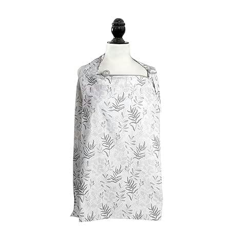 Nursing Cover for Breastfeeding, Gray Ferns, Apron Style with Storage Pocket, Rigid Neckline to See Baby While Feeding, and Breastfeeding or Pumping
