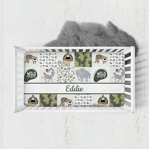 Personalized Baby Crib Sheets with Name, Custom Fitted Crib Bedding Sheets for Baby Boys Girls, Animals Wild Mattress Sheets, Bassinet Crib Sheet | Name Crib Sheets, Pack and Play Sheets