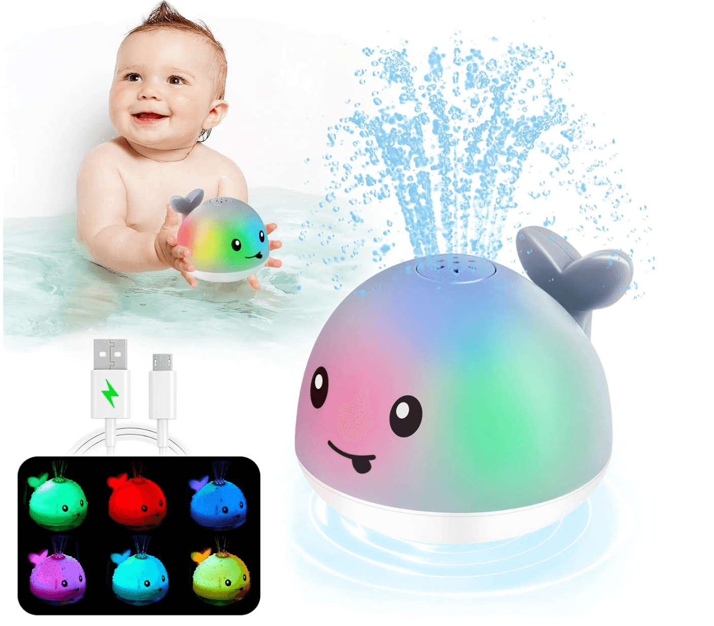 Rechargeable Light Up Whale Bath Sprinkler Toy