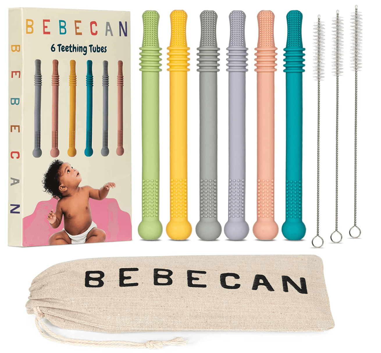 Silicone Baby Teething Toy with Cleaning Brush