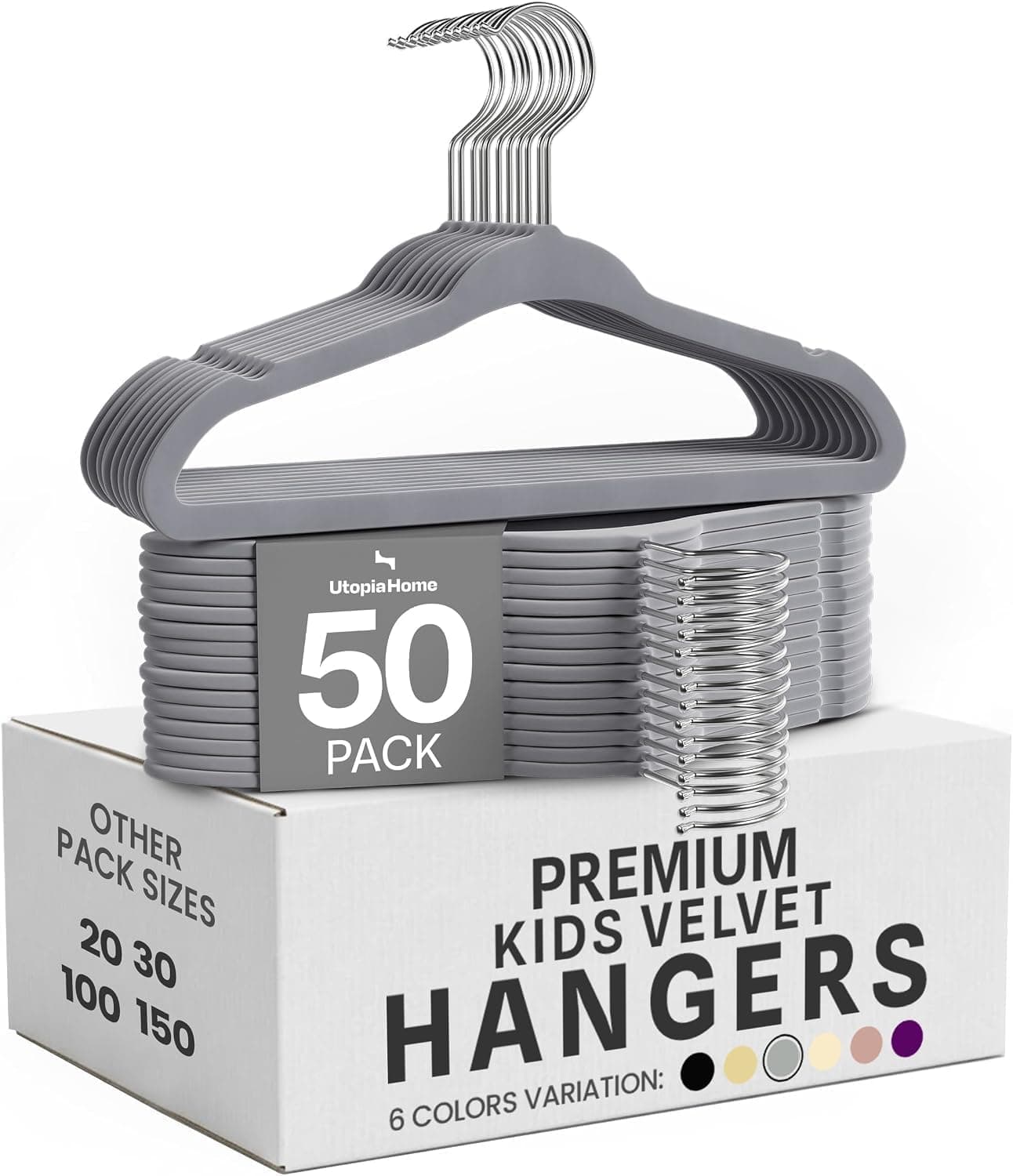 Utopia Home Kids Velvet Hanger 50 Pack – 11" Premium Baby Hangers - Grey