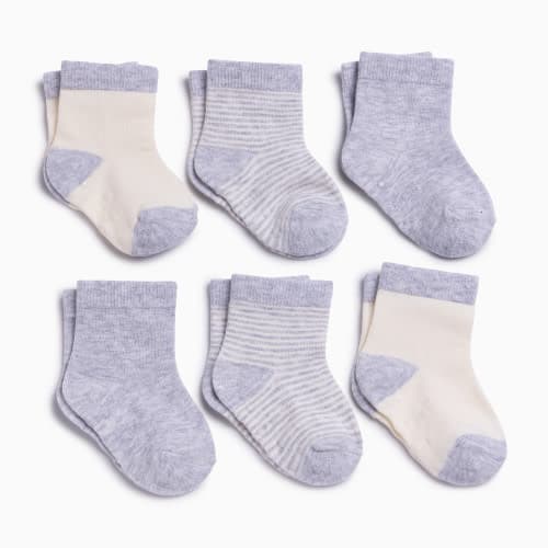 Small Story 6-Pack Crew Socks - Gray, 0-3 M