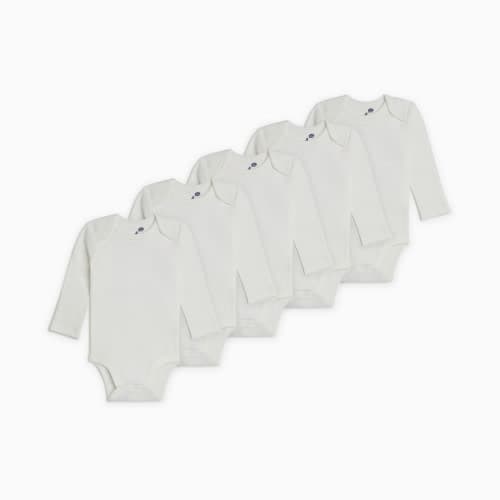 Small Story Organic Cotton Long-Sleeve Solid Bodysuits (5 Pack) - White, 0-3 M