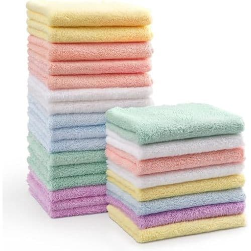 HOMEXCEL Baby Washcloths 24 Pack-Microfiber Coral Fleece Baby Bath Face Towel 7 x 9 Inch Extra Absorbent and Soft Burp Cloth and Wash Cloths for Newborn-Infants and Toddlers-Gentle On Sensitive Skin