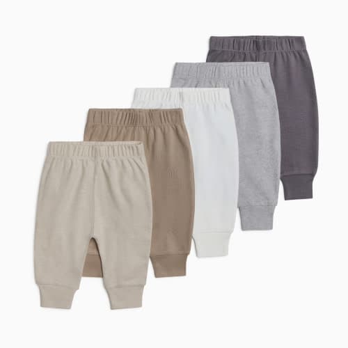 Small Story Organic Cotton Solid Pants (5 Pack) - Core Neutrals, 0-3 M