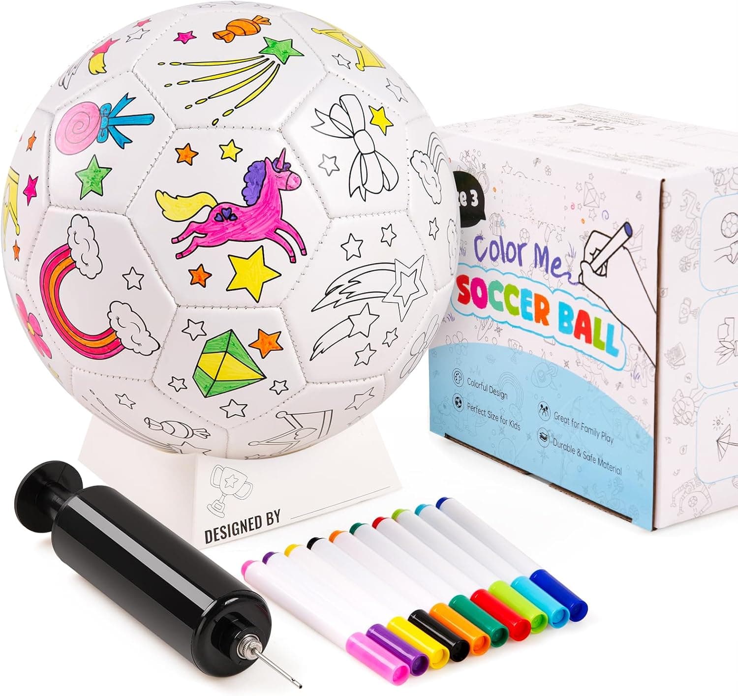 ZOOJOY Color Your Own Soccer Ball with Markers, Soccer Gifts for Girls Boys, Size 3 Unicorn Paint Personalized Arts and Crafts Kit for Kids, Birthday Gift Easter Basket Stuffers Toys for Toddlers